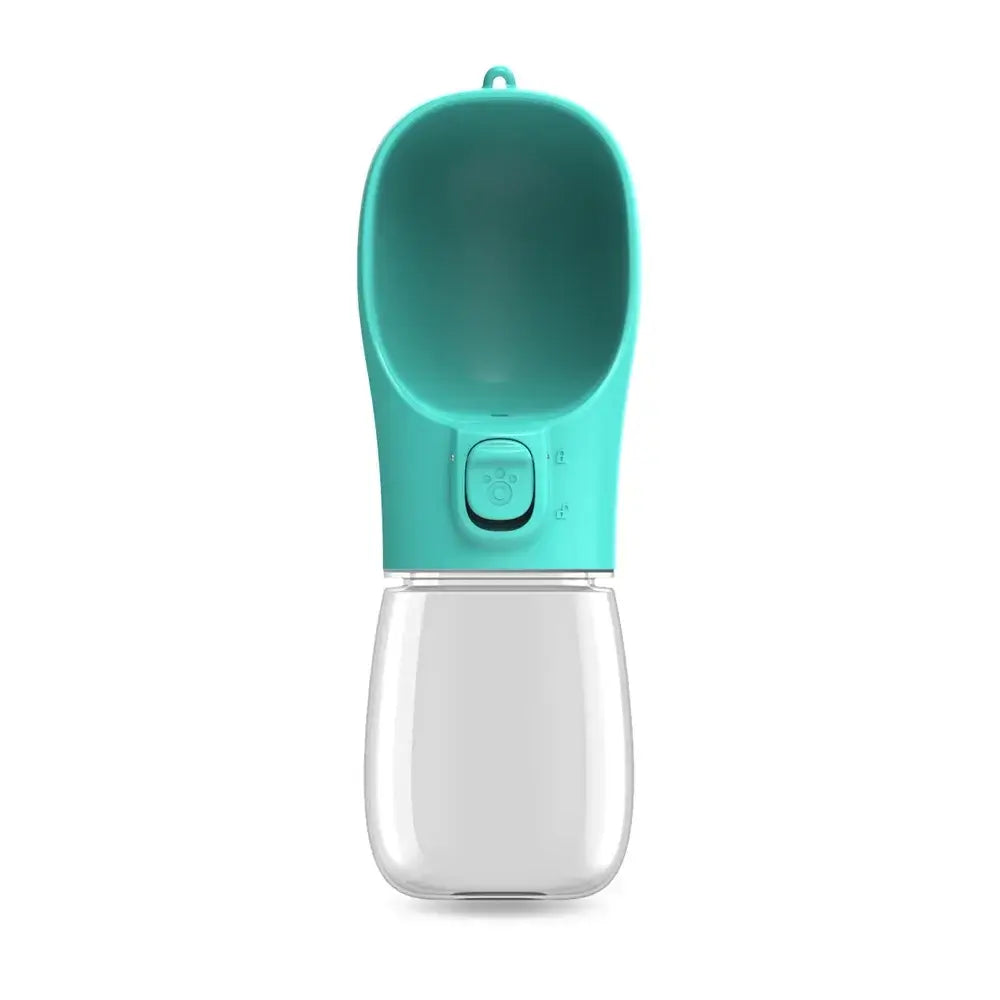 Turquoise leakproof dog water bottle for dogs and cats, portable outdoor travel feeder bowl, puppy drinking container