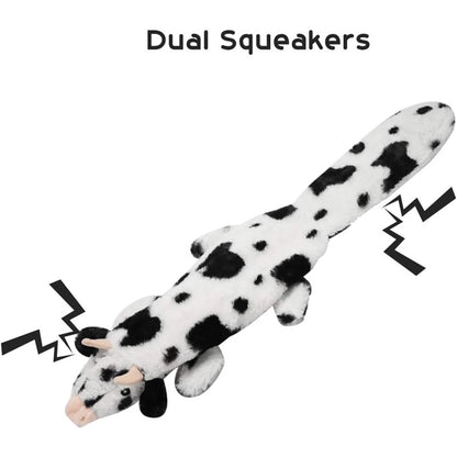 Dual squeakers no stuffing squeaky dog toys plush spotted animal toy for small, medium, and large dogs