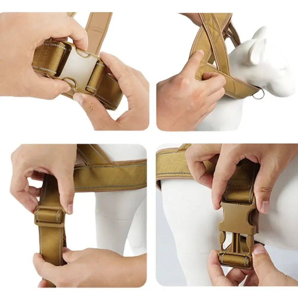 Anti-pull dog harness for large dogs with adjustable 1000D nylon straps, metal buckle closure, and reflective training vest