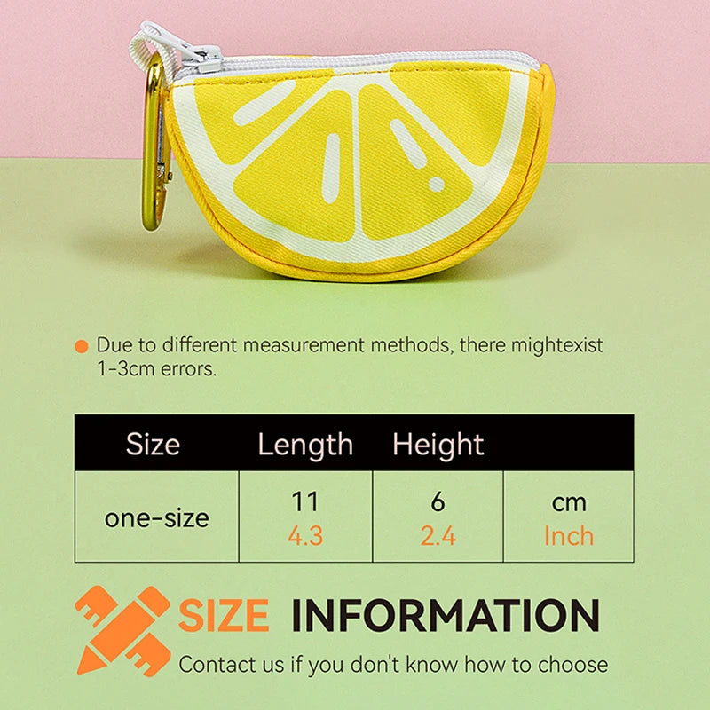 Lemon slice dog poop bag holder dispenser keychain pouch, cute designer print, one-size size information