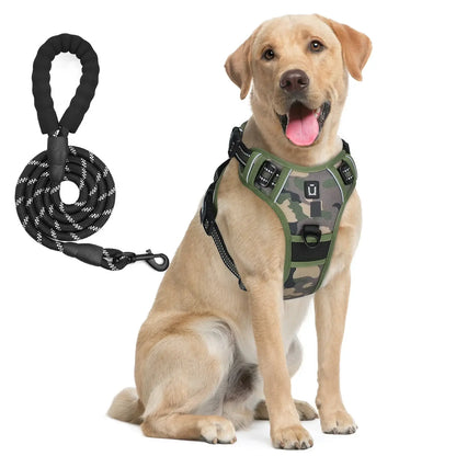 escape proof no pull dog harness and leash combo army green reflective padded vest with 5 feet leash for adult dogs