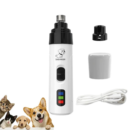 silent dog nail grinder, USB rechargeable pet nail grinder with cap, cord, and accessories for dogs