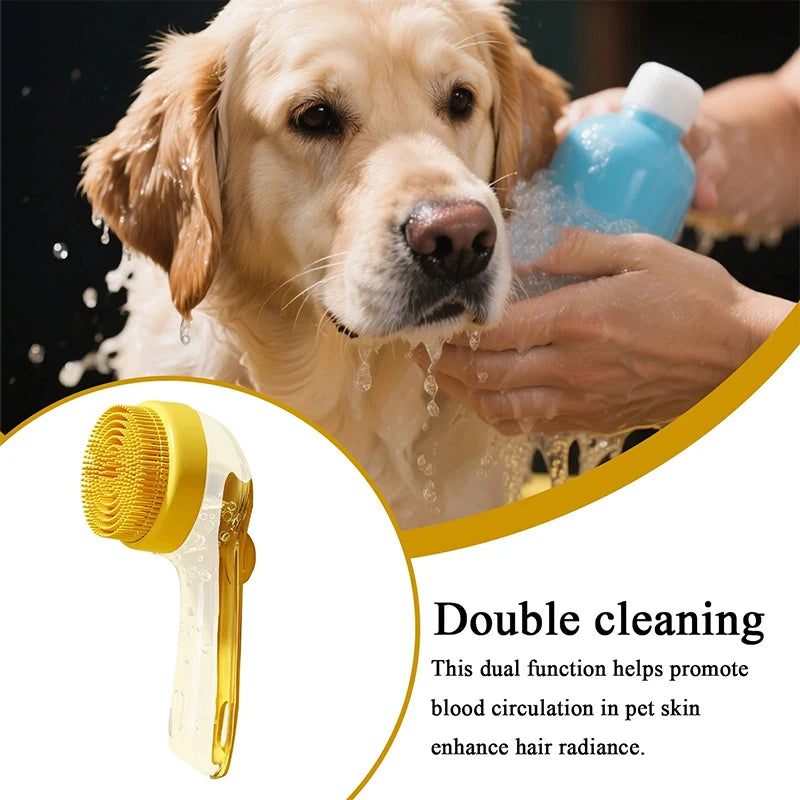 Pet Bathing Brush Long Handle Soft Silicone Shower Clean Tools Grooming Scrubber with Shampoo Dispenser Bath Brush for Dog &amp; Cat