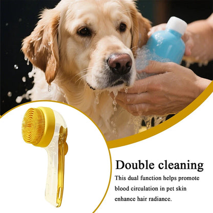 Pet Bathing Brush Long Handle Soft Silicone Shower Clean Tools Grooming Scrubber with Shampoo Dispenser Bath Brush for Dog &amp; Cat