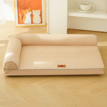 Khaki waterproof washable dog bed with Oxford fabric, removable cushion, anti-slip base, and sofa-style pet bed for all seasons