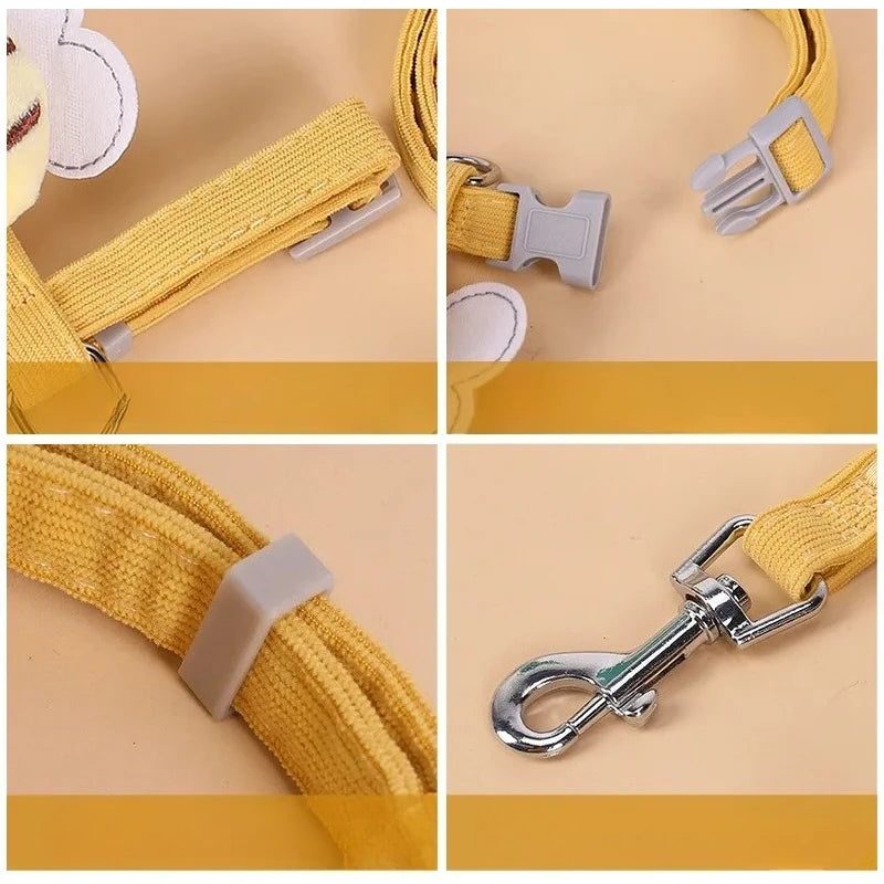 adjustable cat harness and leash set with quick-release buckle, durable yellow strap, and metal clip for small pets