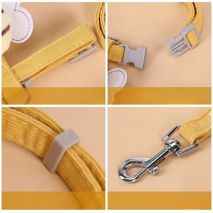 adjustable cat harness and leash set with quick-release buckle, durable yellow strap, and metal clip for small pets