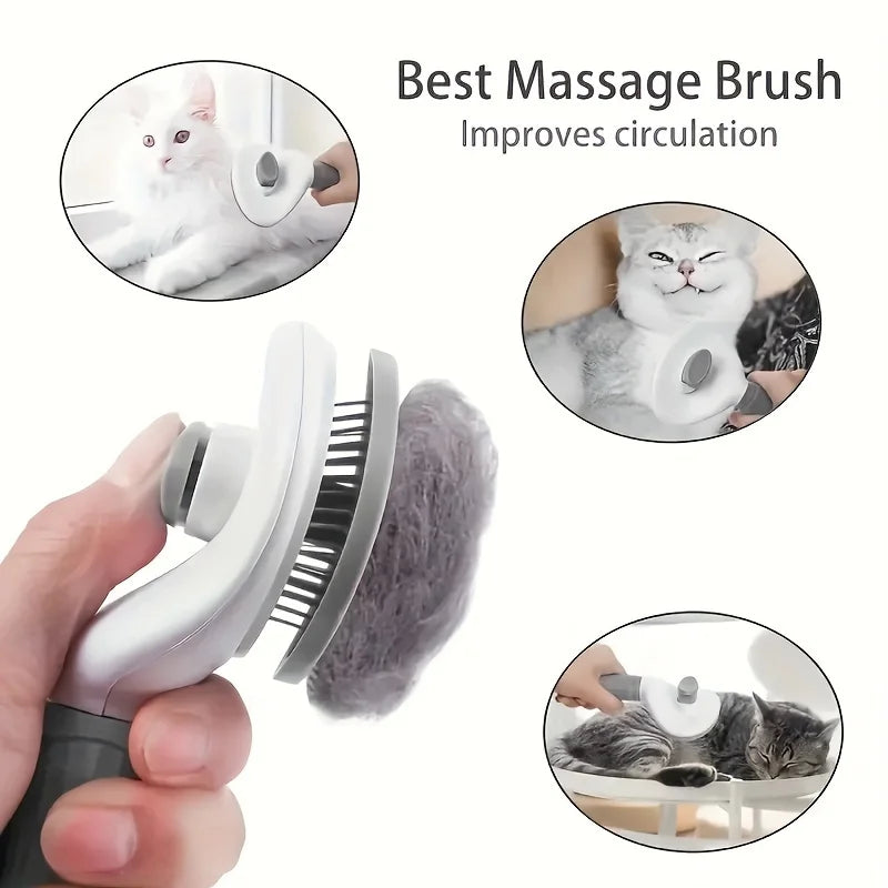 self-cleaning pet hair removal brush for cats and dogs, massage grooming comb, improves circulation