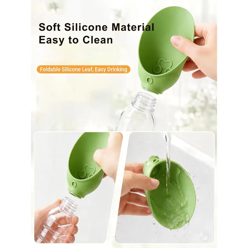 portable dog water bottle with soft silicone foldable leaf design, leak-proof pet drinking cup for travel and walks