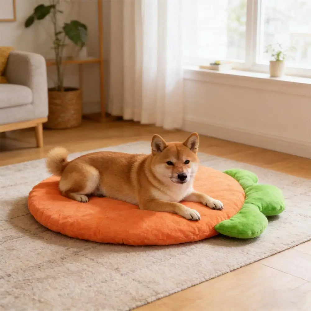 Washable cat bed mat carrot-shaped soft pet cushion for small and medium pets, warm coral fleece sleeping pad