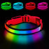 USB rechargeable LED dog collar red adjustable soft nylon RGB 7 colors light up glowing pet safety collar