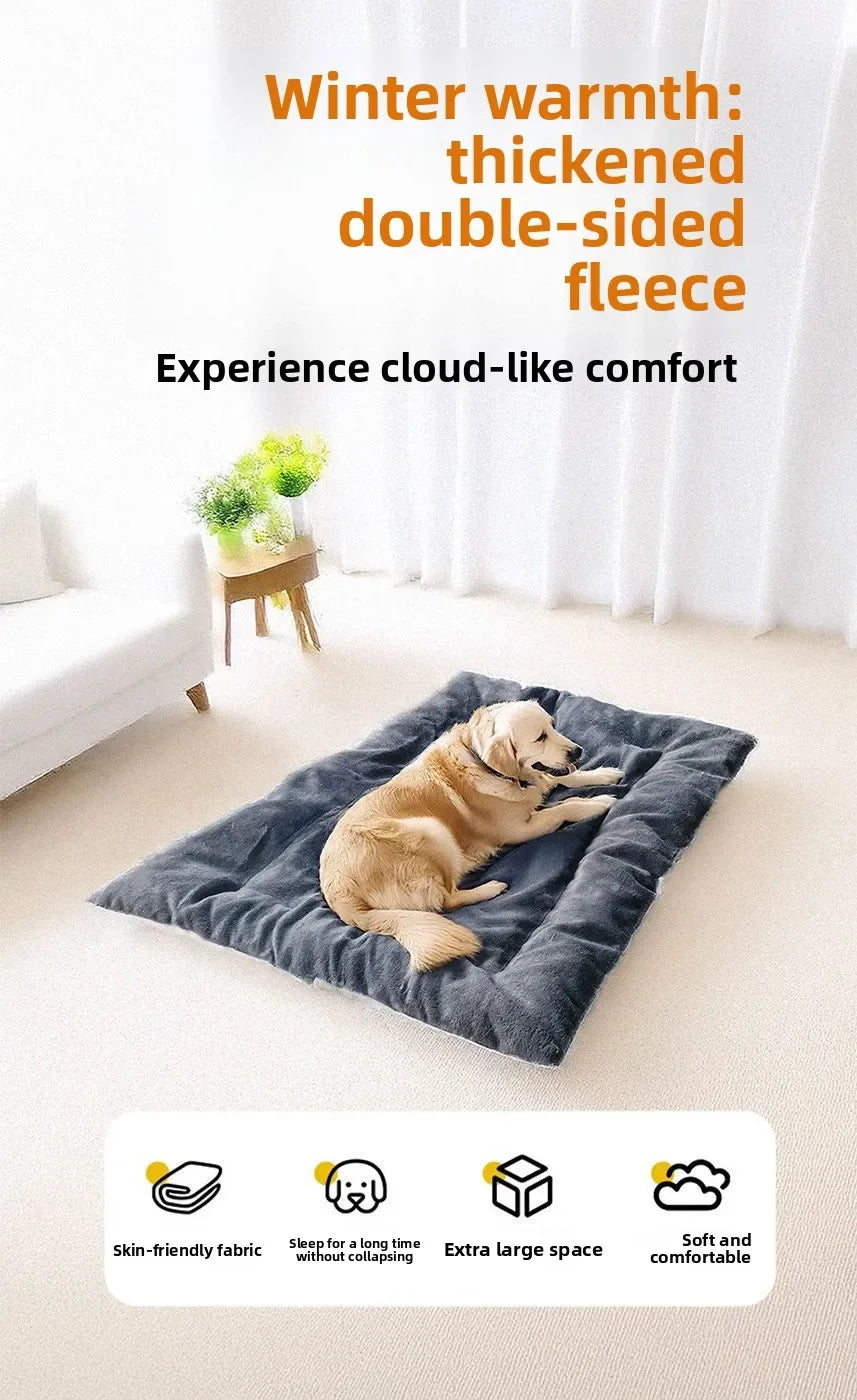 large winter dog bed mat, thickened double-sided fleece dog sleeping pad for winter warmth, gray comfort mat for large dogs