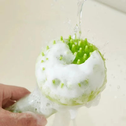 pet bath brush with shampoo dispenser green silicone grooming brush for gentle dog fur cleaning and massage