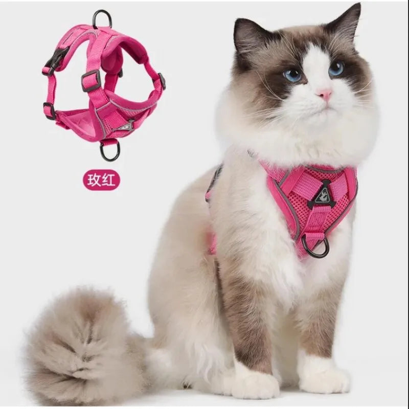 reflective cat harness and leash set pink breathable mesh harness for cats and small dogs with secure fit