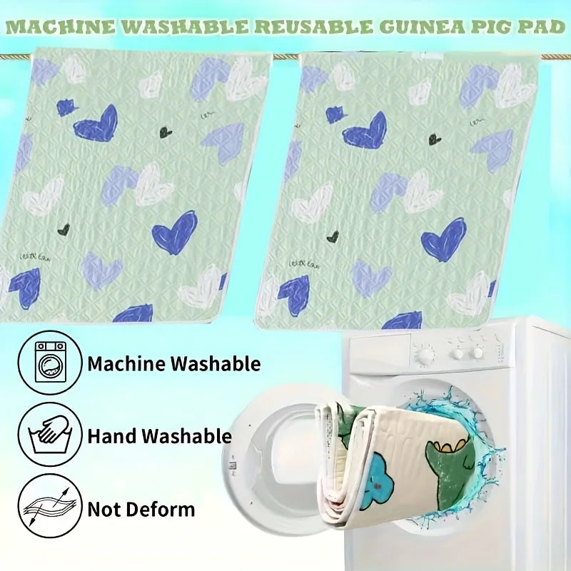 washable pet cage mat, machine washable reusable guinea pig pad with heart print for rabbits, cats, hamsters and reptiles