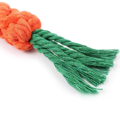 durable cotton rope dog chew toy carrot-shaped braided dog toy for chewing, teeth cleaning, and puppy play