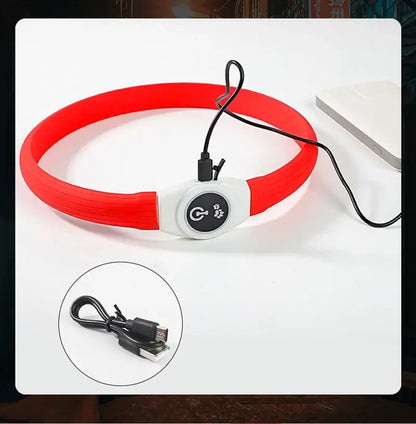 LED dog collar with USB charging, waterproof PVC, 3 modes, bright red safety collar for large, medium and small dogs
