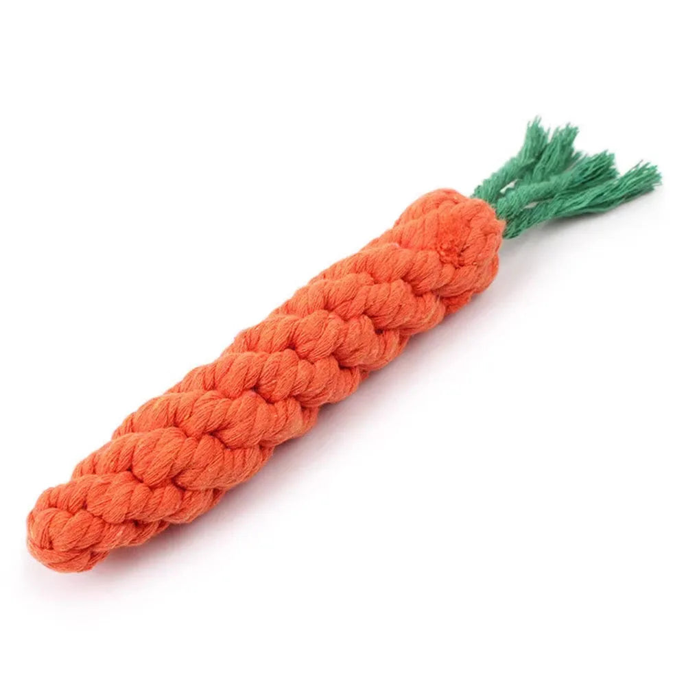 durable cotton rope dog chew toy carrot-shaped orange braided 23cm pet chew toy for teeth cleaning