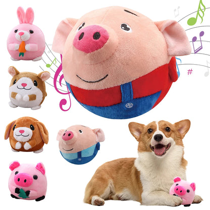 interactive squeaky dog toy plush bouncing pig ball for small and medium dogs, bite resistant, self-moving