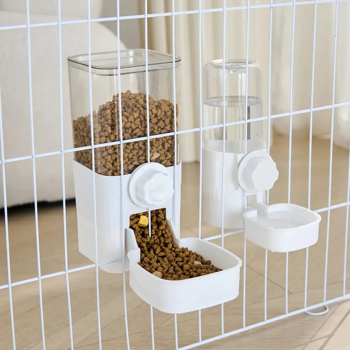 hanging pet feeder and waterer for dogs and cats, 1.5L cage-mounted food and water dispenser for small pets