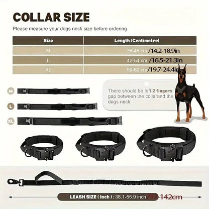 large dog training collar and leash adjustable padded nylon collar with size chart for medium large and XL dogs