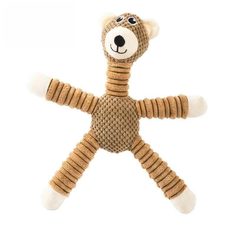 Bear plush dog chew toy for small and medium dogs, short plush stuffed teething toy for puppies, anxiety relief playmate