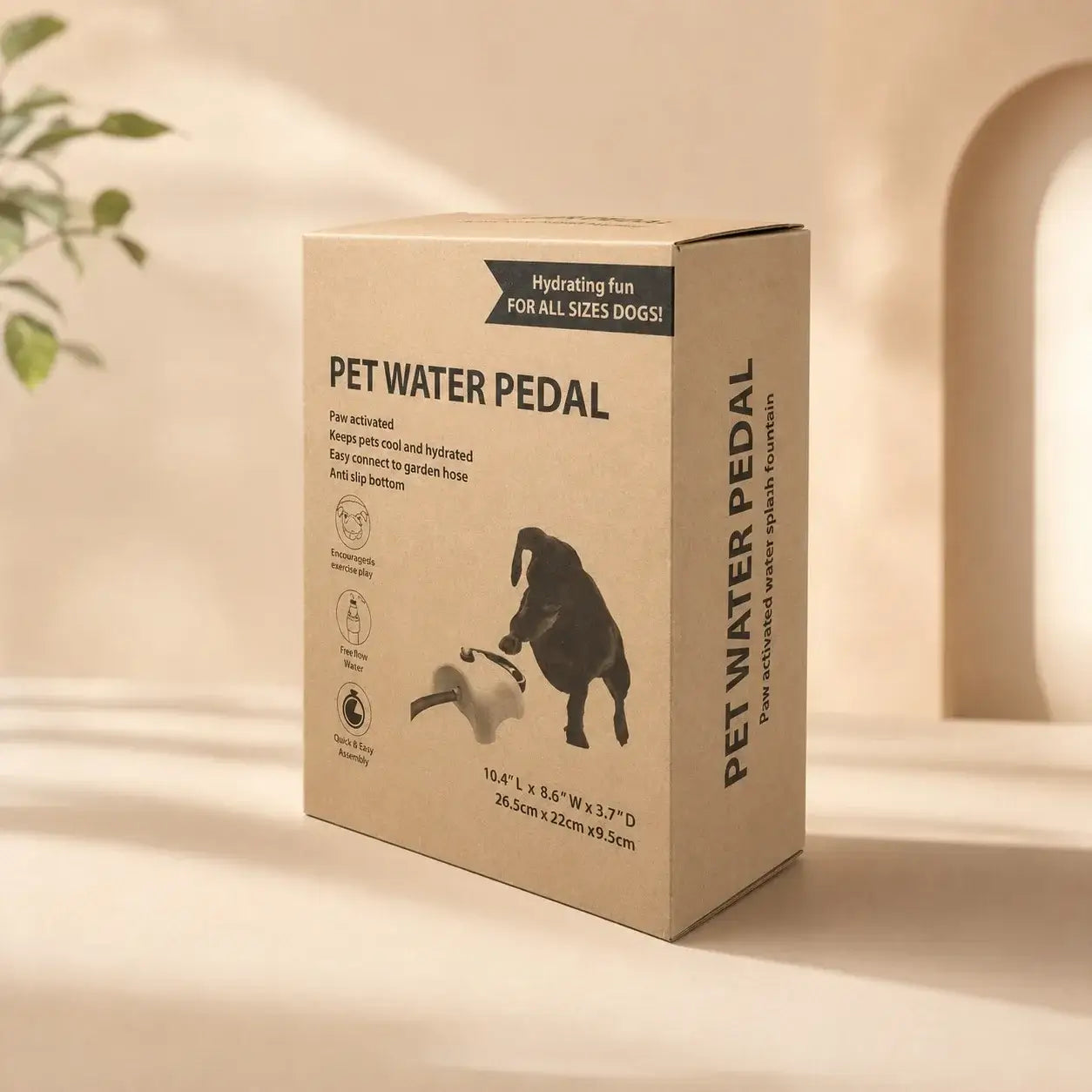step-on dog water fountain box packaging for outdoor pet water dispenser with hose and step-on activated sprinkler