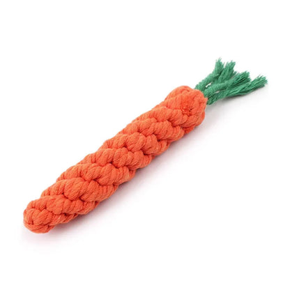 Durable cotton rope dog chew toy carrot shape for teeth cleaning and puppy chewing