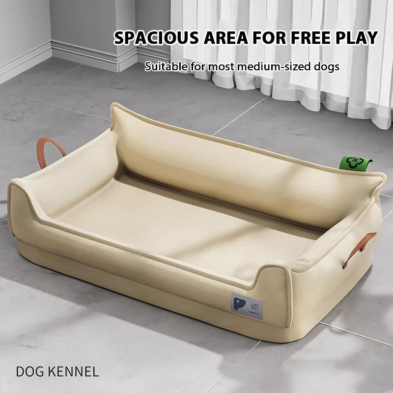 orthopedic leather dog bed sofa with detachable rectangle design, non-slip bottom, waterproof and washable for medium-sized dogs