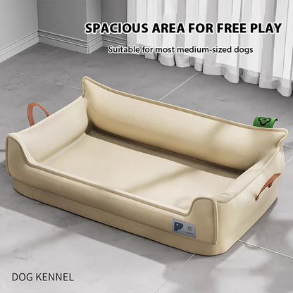 orthopedic leather dog bed sofa with detachable rectangle design, non-slip bottom, waterproof and washable for medium-sized dogs