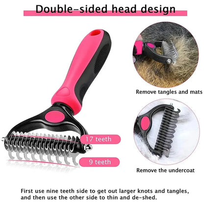 pet deshedding brush dual-sided grooming tool removes tangles mats and undercoat for dogs and cats