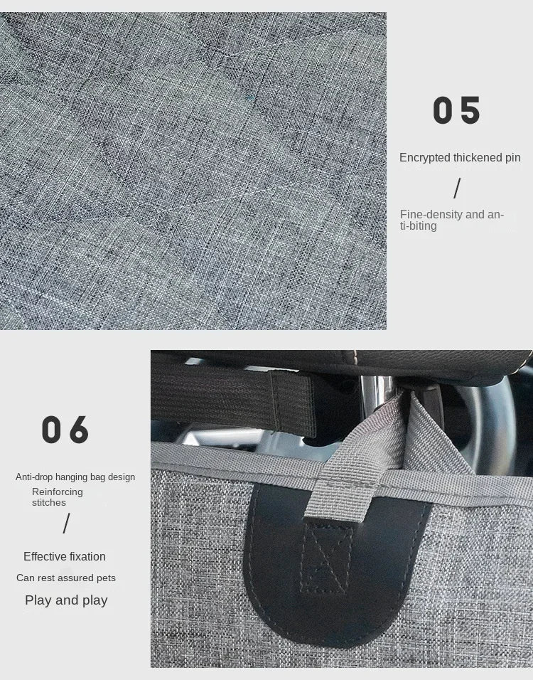 waterproof dog car seat cover with thickened, anti-biting fabric and reinforced hanging design for rear seat protection
