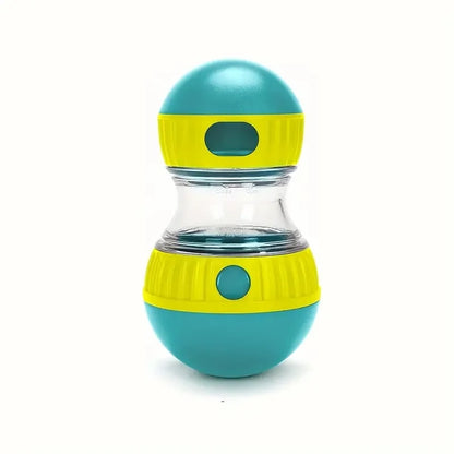 interactive dog treat dispenser toy blue and yellow plastic slow feeder for dogs, healthy snack dispenser