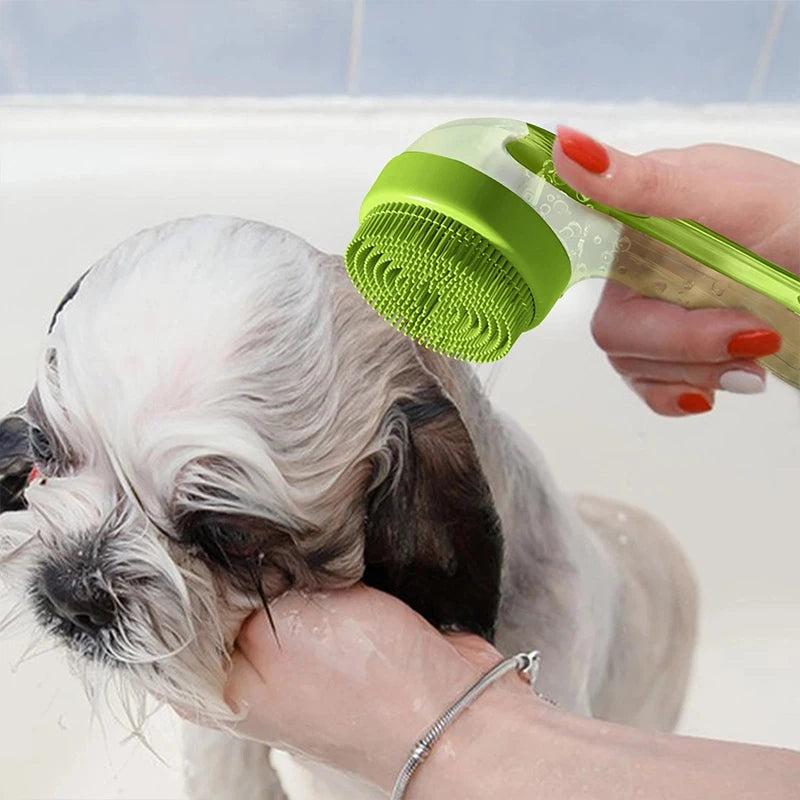 Pet Bathing Brush Long Handle Soft Silicone Shower Clean Tools Grooming Scrubber with Shampoo Dispenser Bath Brush for Dog &amp; Cat