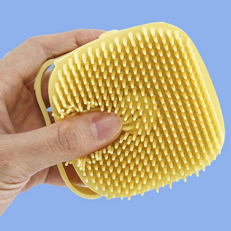 silicone dog bath massage gloves for pet grooming and shampooing, soft yellow brush for dogs and cats