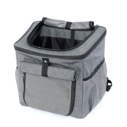 Grey dog bike basket carrier backpack expandable Oxford cloth pet bag for small dogs and cats