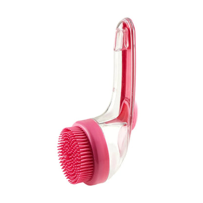 pet bath brush with shampoo dispenser silicone long handle grooming brush for dogs and cats