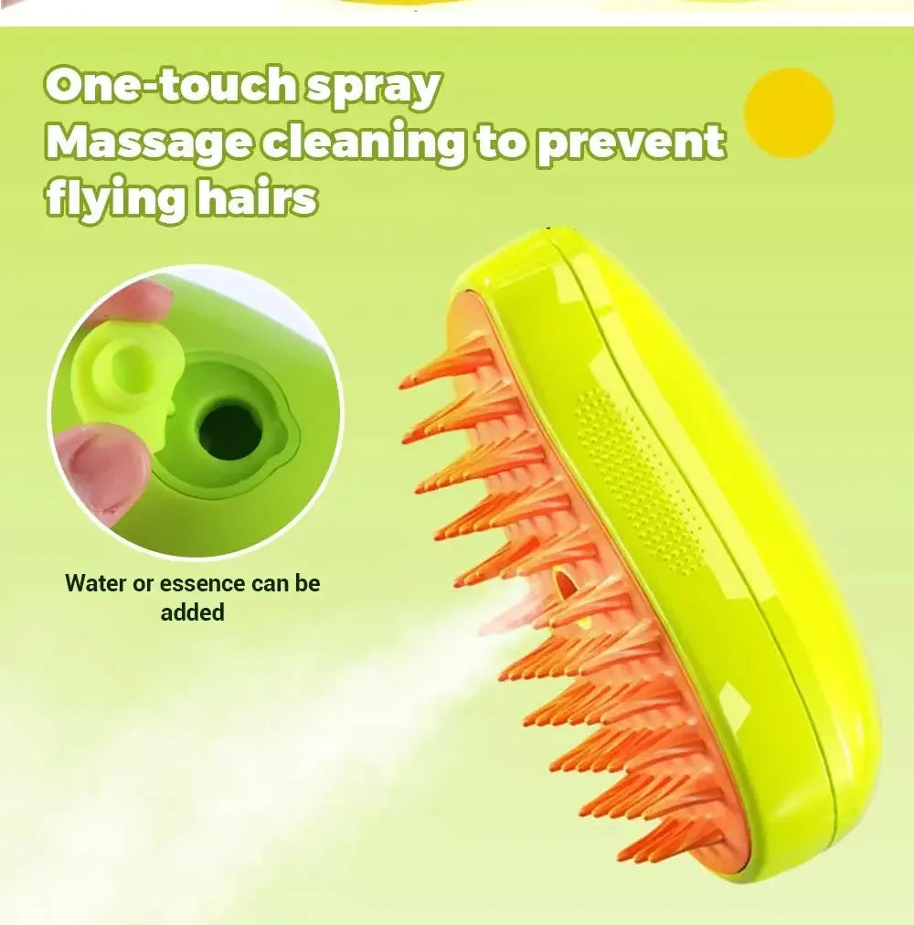 pet steam grooming brush for cats and dogs, one-touch spray massage cleaning, detangling and shedding control