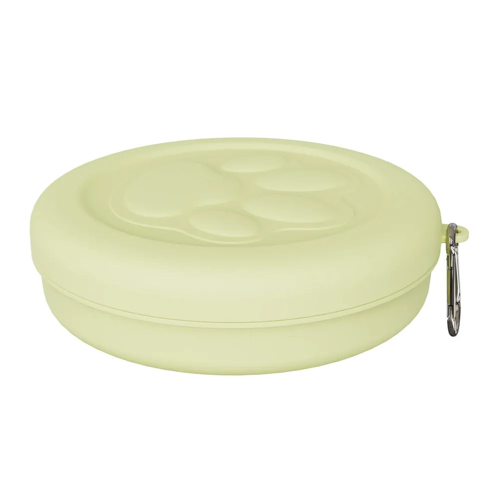 portable dog travel bowl, light green 2-in-1 folding pet bowl with treat compartment for hiking, camping, and travel