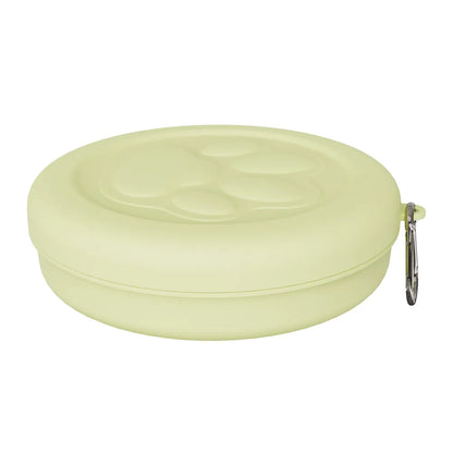 portable dog travel bowl, light green 2-in-1 folding pet bowl with treat compartment for hiking, camping, and travel