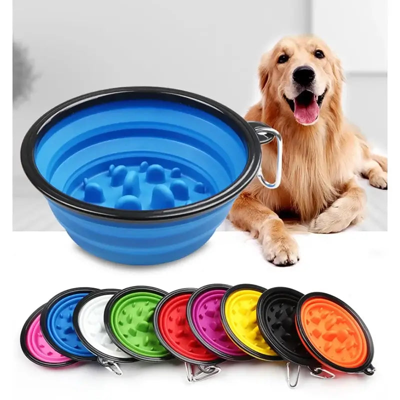 foldable slow feeder bowl for dogs and cats blue anti-choking portable TPE pet bowl for travel and outdoor use
