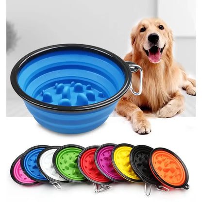 foldable slow feeder bowl for dogs and cats blue anti-choking portable TPE pet bowl for travel and outdoor use