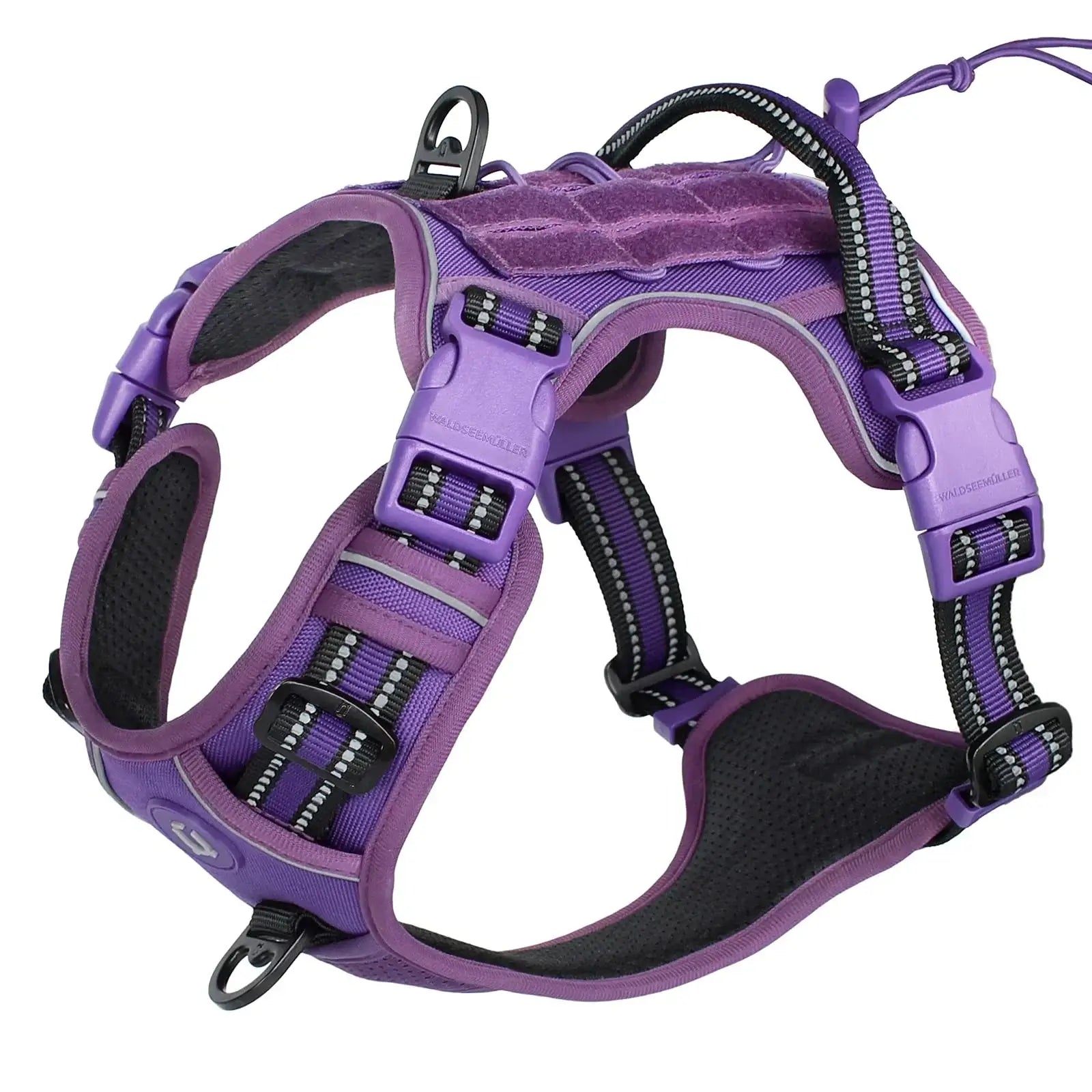 Purple tactical no pull dog harness, adjustable breathable MOLLE military vest for medium large dogs, reflective vest harness