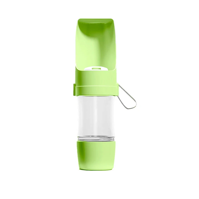portable pet water bottle with food container, green 500ml 2-in-1 foldable pet travel bowl for dogs, cats, puppies