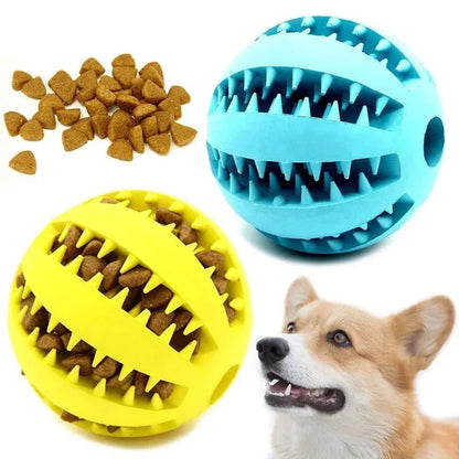 natural rubber dog chew toy treat ball for tooth cleaning, interactive bite-resistant dental ball for dogs