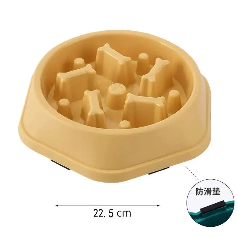 Yellow slow feeder dog bowl with anti-slip base, anti-choking puzzle design, 22.5 cm size for medium dogs and puppies