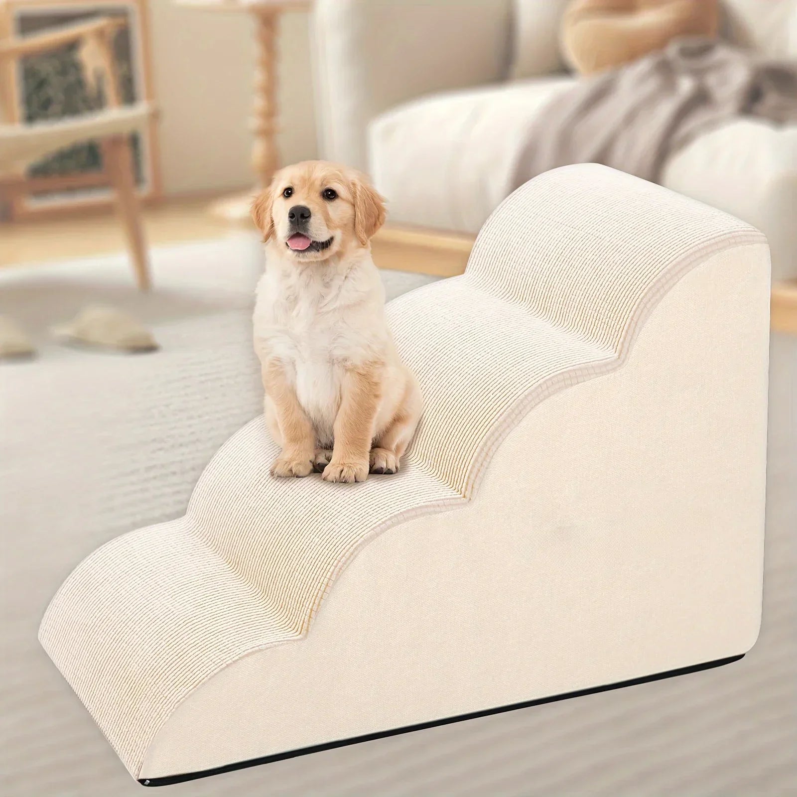 Orthopedic Dog Steps with Removable Covers Eco-PU Padding Non-Slip Diamond Treads 2/3/4 Tier Pet Stairs for Elderly Dogs.LABUBO.