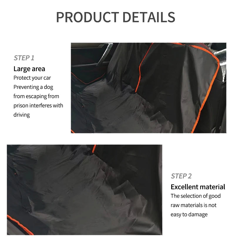 Dog Car Seat Cover for Back Seat,Oxford Cloth Durable Scratchproof Dog Hammock,Pet Seat Cover Protector for Cars,Trucks and SUVs product details showing step one and step two.