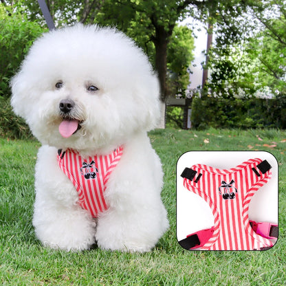 small dog harness leash set with cute plush doll, pink striped adjustable vest harness for dogs