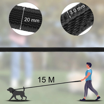 15M long dog training leash, 20mm wide, 3.0mm thick, durable latex silk leash for easy dog training and walking